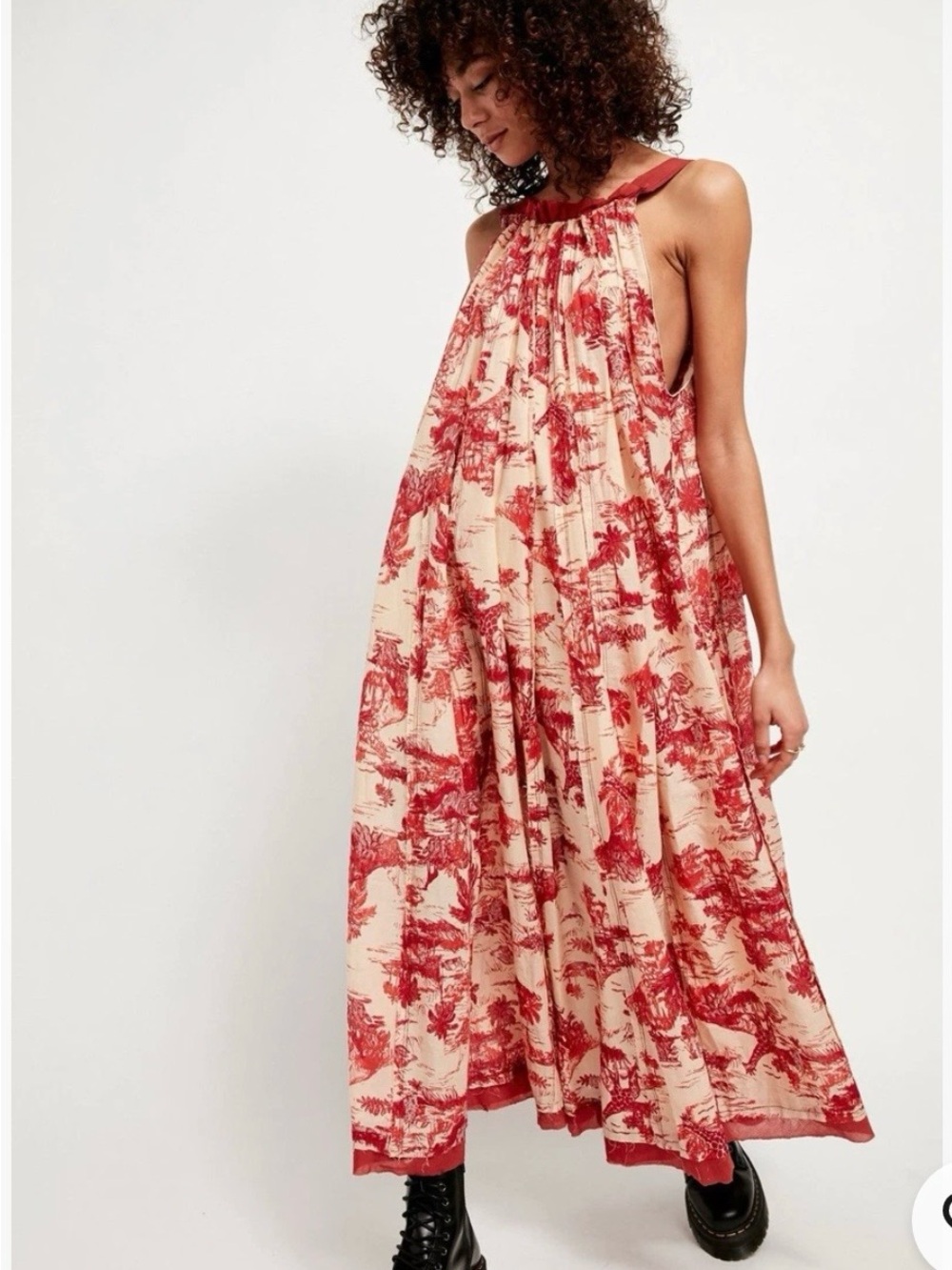 Free People Cream Maxi Dress XS Red Toile Print + Bralette + Matching Scrunchie - Picture 11 of 12